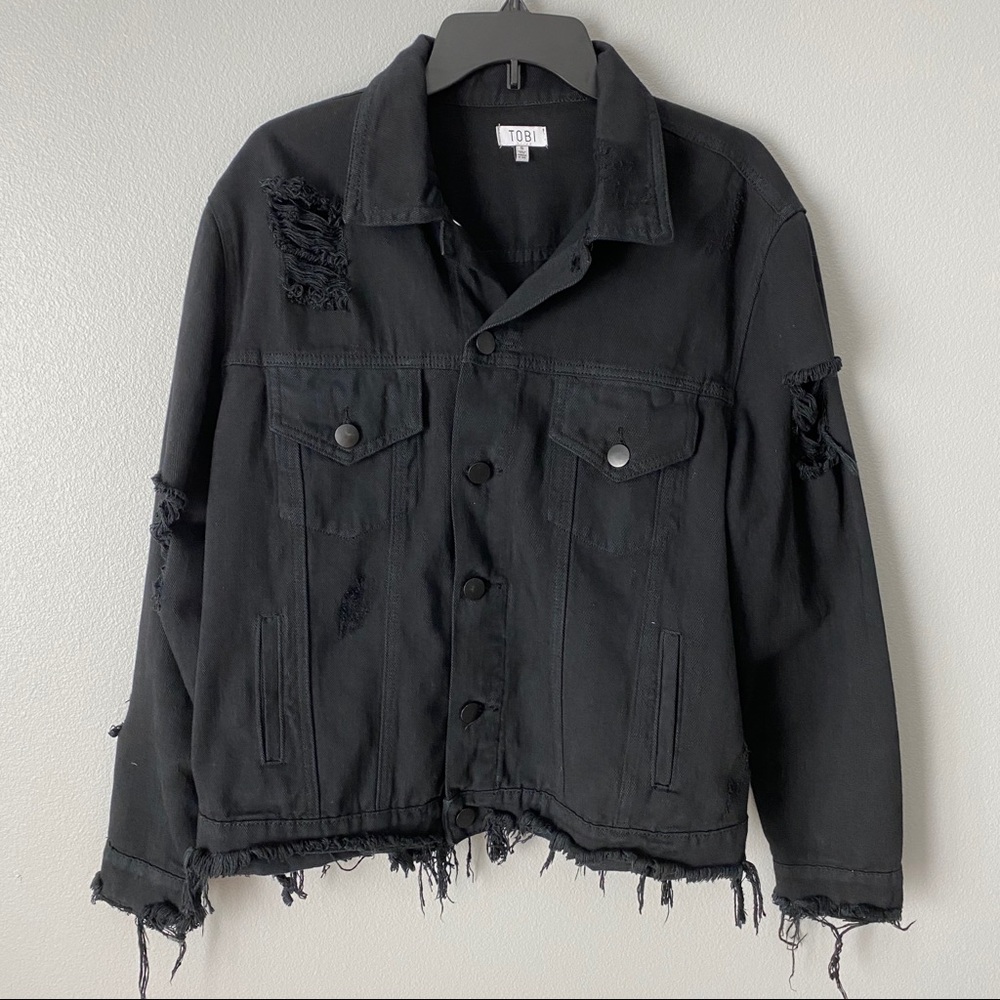 BLACK OVERSIZED DISTRESSED DENIM JEAN JACKET